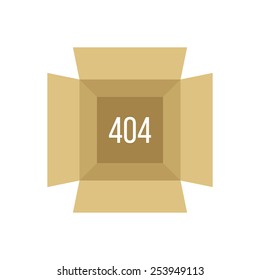 opened box with 404 error. concept of page not found, under construction, error message, http, server response. isolated on white background. flat style trendy modern logo design vector illustration