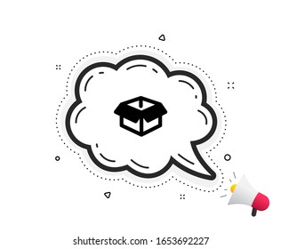 Opened box icon. Quote speech bubble. Logistics delivery sign. Parcels tracking symbol. Quotation marks. Classic opened box icon. Vector