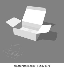 Opened box. Isolated on grey background. 3d Vector illustration.