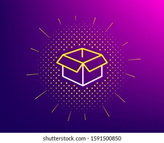 Opened box line icon. Halftone pattern. Logistics delivery sign. Parcels tracking symbol. Gradient background. Opened box line icon. Yellow halftone pattern. Vector