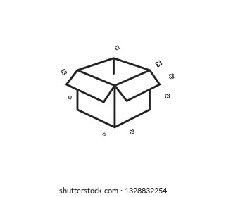 Opened box line icon. Logistics delivery sign. Parcels tracking symbol. Geometric shapes. Random cross elements. Linear Opened box icon design. Vector