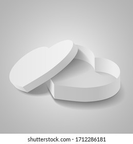 Opened box mockup in love heart shape. Gift for birthday or wedding present