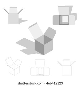 Opened box set. Isolated on white background.3d Vector illustration.