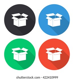 opened box vector icon - colored round buttons with long shadow