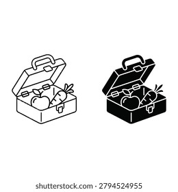 Opened briefcase with fruit inside