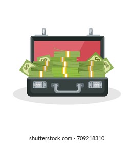 Opened briefcase with pile of cash illustration
