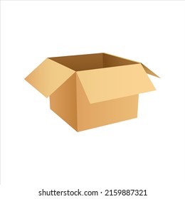 El concepto de entrega de caja de cartón marrón abierto. Caricatura, ilustración plana aislada en fondo blanco. Colección de cajas de cartón de envío