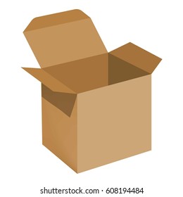 Opened brown carton box mockup. Realistic illustration of opened brown carton box vector mockup for web