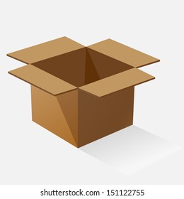 Opened brown paper box with shadow, stock vector