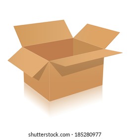 Opened brown paper box with shadow, stock vector