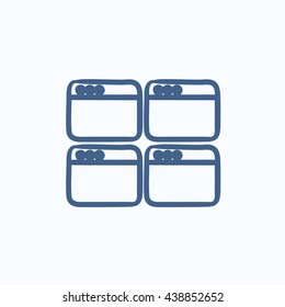 Opened browser windows vector sketch icon isolated on background. Hand drawn Opened browser windows icon. Opened browser windows sketch icon for infographic, website or app.