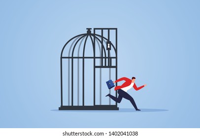 Opened cage, Businessman escaped from the cage