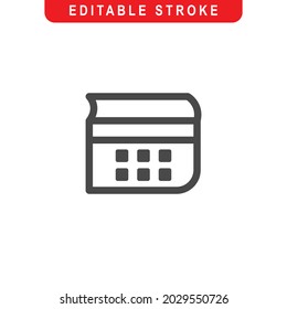 Opened Calender Outline Icon. Flip Calender Line Art Logo. Vector Illustration. Isolated on White Background. Editable Stroke