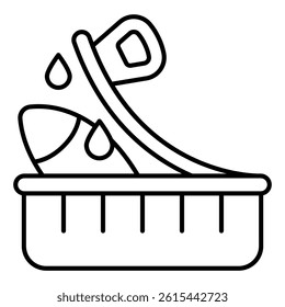 Opened can of oiled fish thin line icon, fishery product concept. Vector graphics. Fish container, can sign on white background, linear style for mobile or design