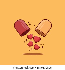 Opened Capsule with Heart Symbol Vector Illustration. Medical Design Concept.