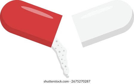 Cápsula abierta Medicina Ilustración plana. Elemento de diseño de icono limpio sobre fondo transparente