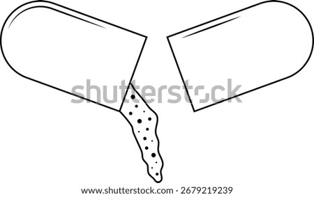 Opened Capsule Medicine Outline Icon Illustration on Transparent Background