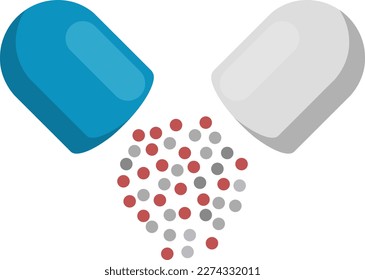 Opened Capsule Vector Illustration spilling Medicine with Solid Background