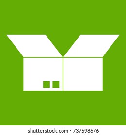 Opened cardboard box icon white isolated on green background. Vector illustration