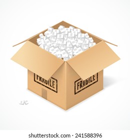 Opened cardboard box, isolated on white background. Package