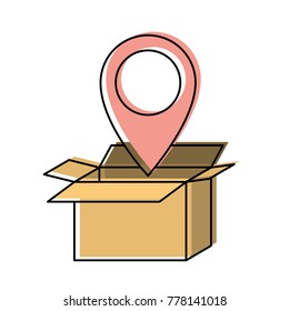 opened cardboard box with map pointer on top in watercolor silhouette
