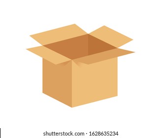 Opened cardboard box on white background.