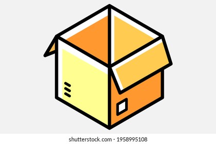 Opened cardboard cartoon box. Delivery and storage. Isometric vector illustration. Isolated on white background.