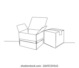 Desenho de esboço de papelão aberto ilustração. um desenho de linha contínua de cartão.