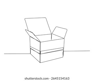 Desenho de esboço de papelão aberto ilustração. um desenho de linha contínua de cartão.