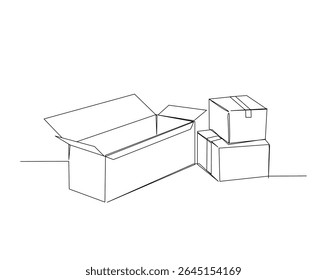 Desenho de esboço de papelão aberto ilustração. um desenho de linha contínua de cartão.