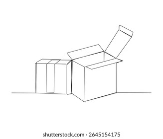 Desenho de esboço de papelão aberto ilustração. um desenho de linha contínua de cartão.
