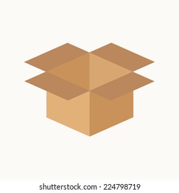 Opened cardboard package box. Flat design style. Vector illustration