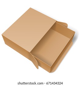 Opened cardboard package box. Product template or mockup on white background
