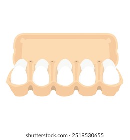 Caixa de cartão aberta com ovos de galinha brancos. Bandeja de ovos isolada sobre fundo branco. Ilustração vetorial