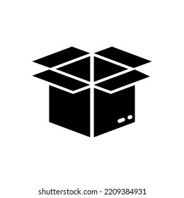 Opened Carton Package Silhouette Black Icon. Open Cardboard Box for Shipping Transportation Glyph Pictogram. Delivery Parcel Box Outline Icon on White Background. Isolated Vector Illustration.