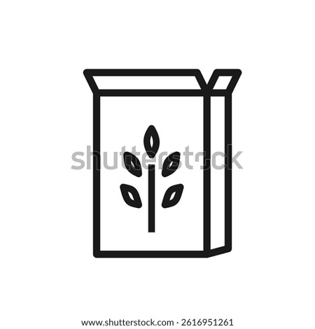 Opened cereal box with a grain symbol icon in line style. Granola, muesli, flakes paper packaging. Editable stroke. Breakfast food pictogram for web design, grocery app, logo. Vector illustration