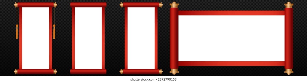 Conjunto de plantillas de desplazamiento chino abierto. Documento antiguo con cubierta roja y adorno de oro para manuscritos vectores de saludo de año nuevo chino