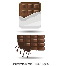An opened chocolate bar and melted version vector icon