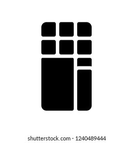 Opened chocolate wrapped into package. Black icon on white background
