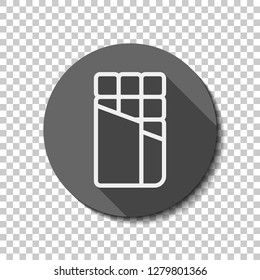 Opened chocolate wrapped into package. Outline linear icon. flat icon, long shadow, circle, transparent grid. Badge or sticker style