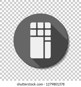 Opened chocolate wrapped into package. flat icon, long shadow, circle, transparent grid. Badge or sticker style