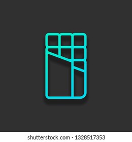 Opened chocolate wrapped into package. Outline linear icon. Colorful logo concept with soft shadow on dark background. Icon color of azure ocean