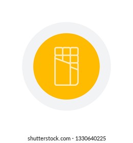 Opened chocolate wrapped into package. Outline linear icon. Icon in colored circle with gray bold border. Web button, modern flat design