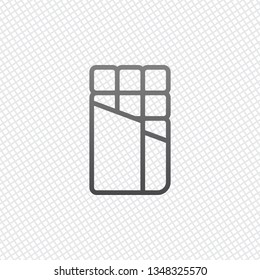 Opened chocolate wrapped into package. Outline linear icon. On grid background