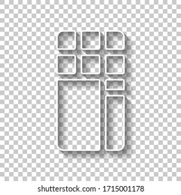 Opened chocolate wrapped into package. White outline sign with shadow on transparent background