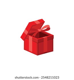 Opened Classic Red Color Festive Gift Box. Vector Illustration Design on White Background