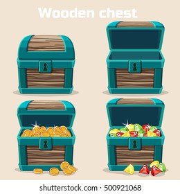 Opened and closed antique treasure chest. Vector illustration.