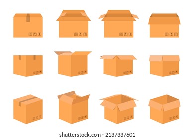 Opened Closed Cardboard Box Vector Illustration Stock Vector (Royalty ...