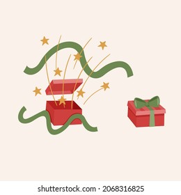 Caja de regalo de Navidad abierta y cerrada. Ilustración vectorial. 