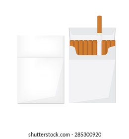 Opened and closed cigarette pack with cigarettes vector illustration. Cigarette box. Cigarette packet.